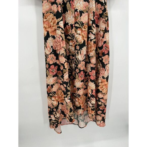 NWOT SHEIKE Orange Black Floral Print Button Down Puff Sleeve Boho Midi Dress 10 - Picture 4 of 9